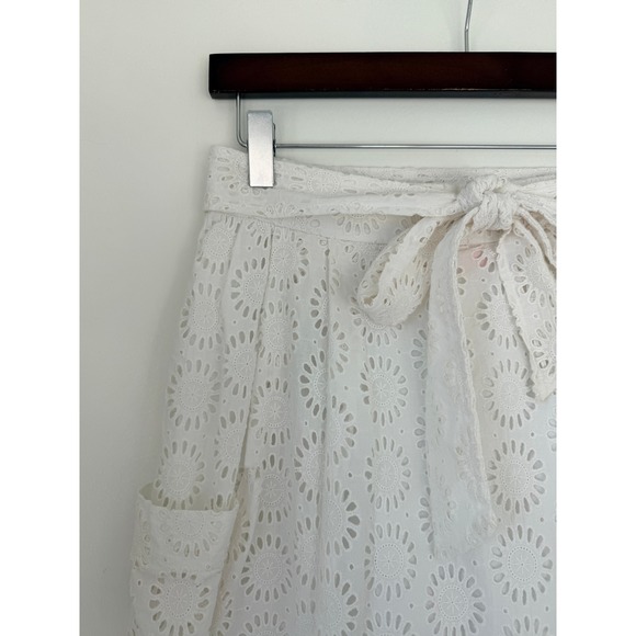 Lilly Pulitzer Pier Midi Skirt 4 White Eyelet Cotton Pockets Belted Resortwear - Picture 5 of 11